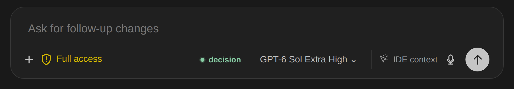 Decision on/off button beside the model selector in the Codex chat input, captured from the current webview with synthetic state
