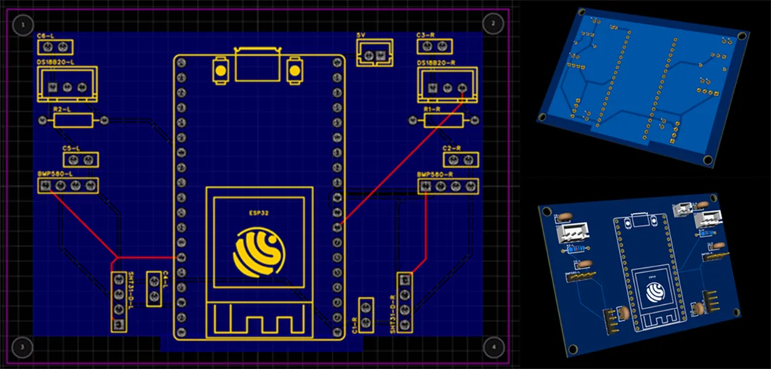 View of wired PCB in EasyEDA Pro