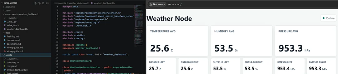 View of Code for ESP32 as well as running WebServer