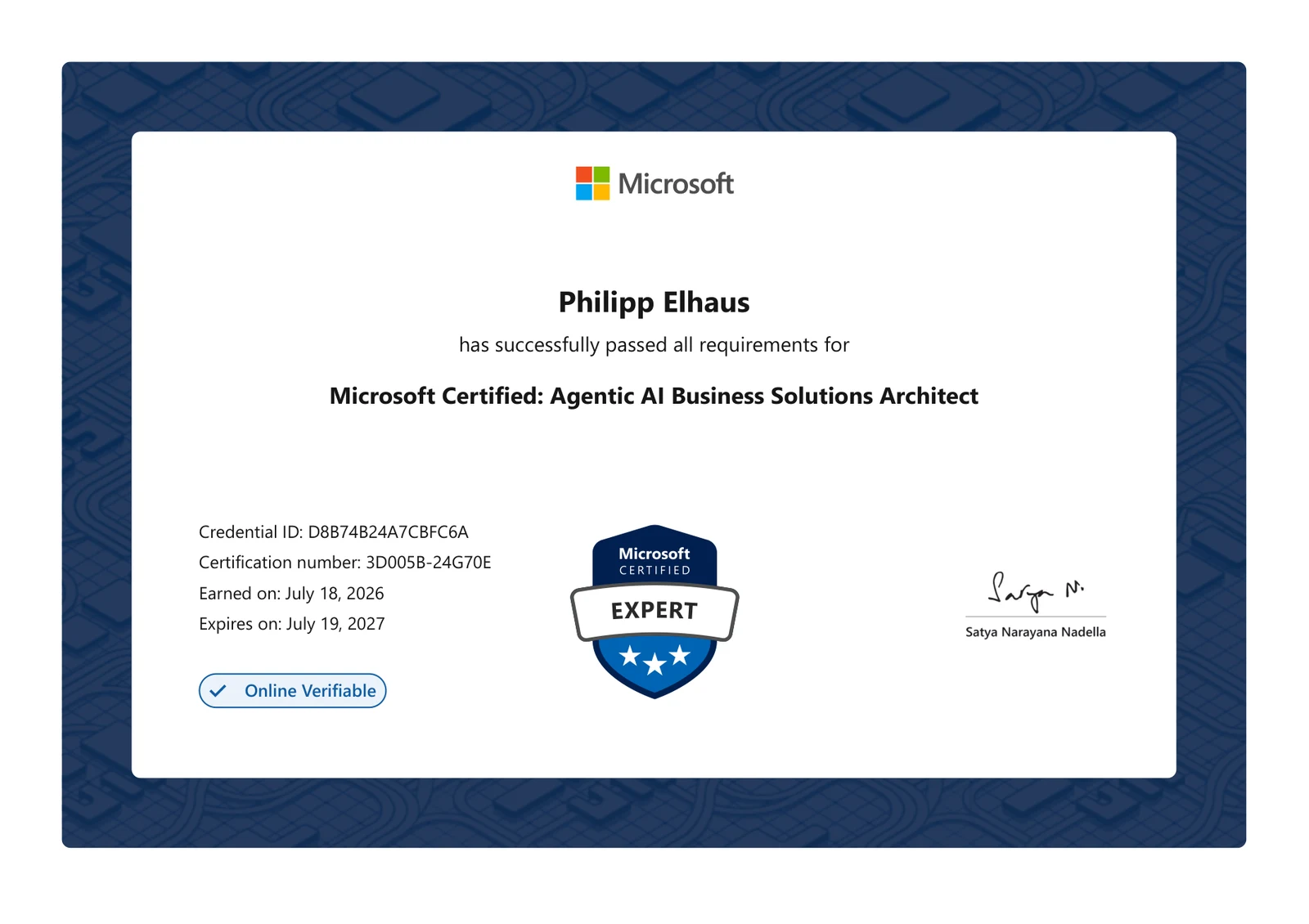 Microsoft Certified Agentic AI Business Solutions Architect certificate