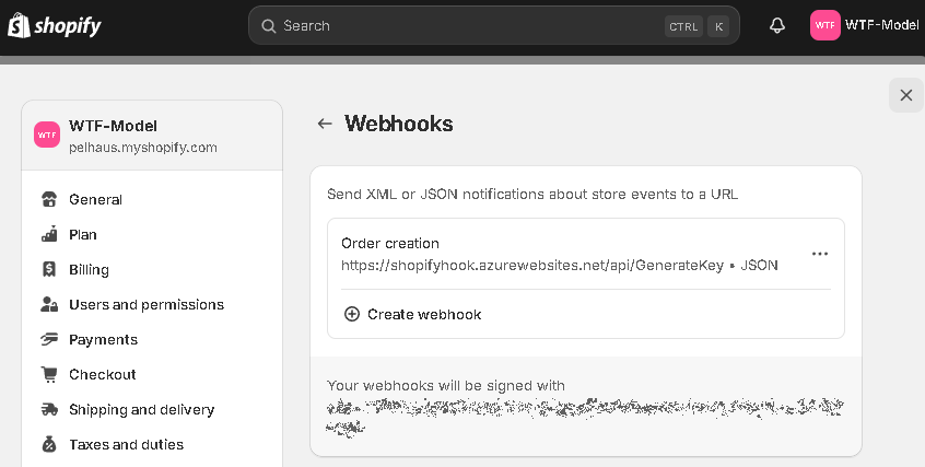 Shopify WebHook