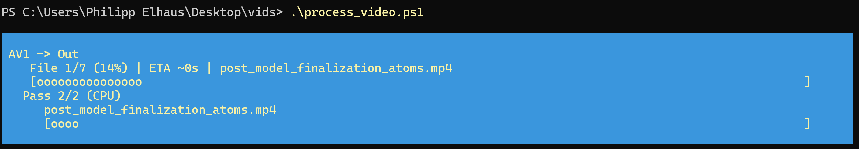 AV1 Batch Powershell Conversion Script running in Terminal
