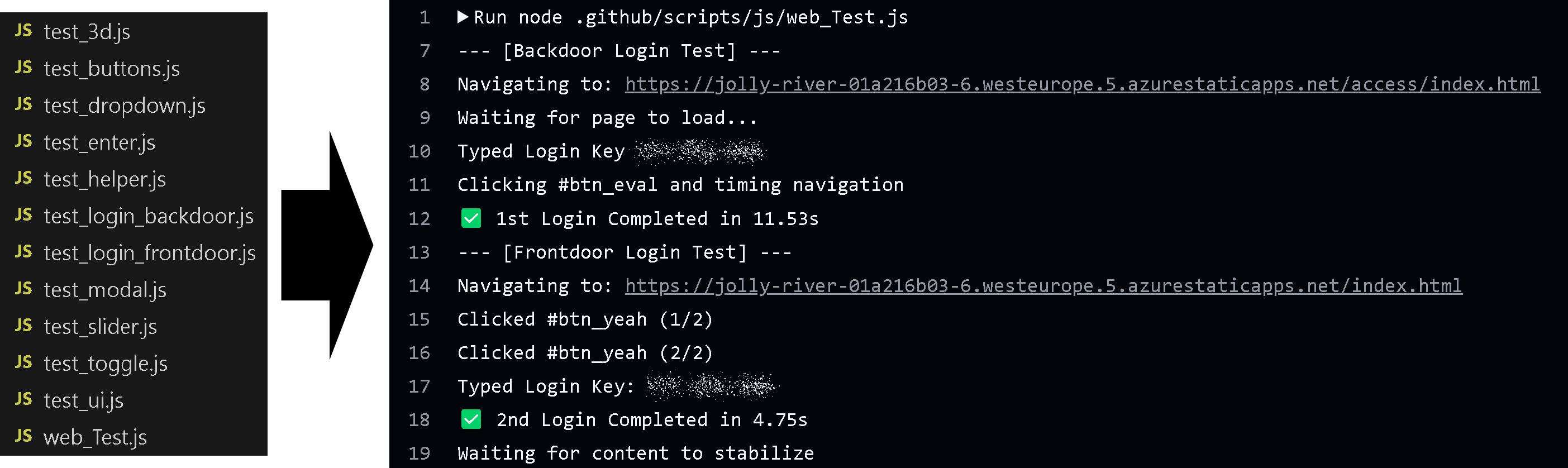 Playwright UI Test Files & Runner Log