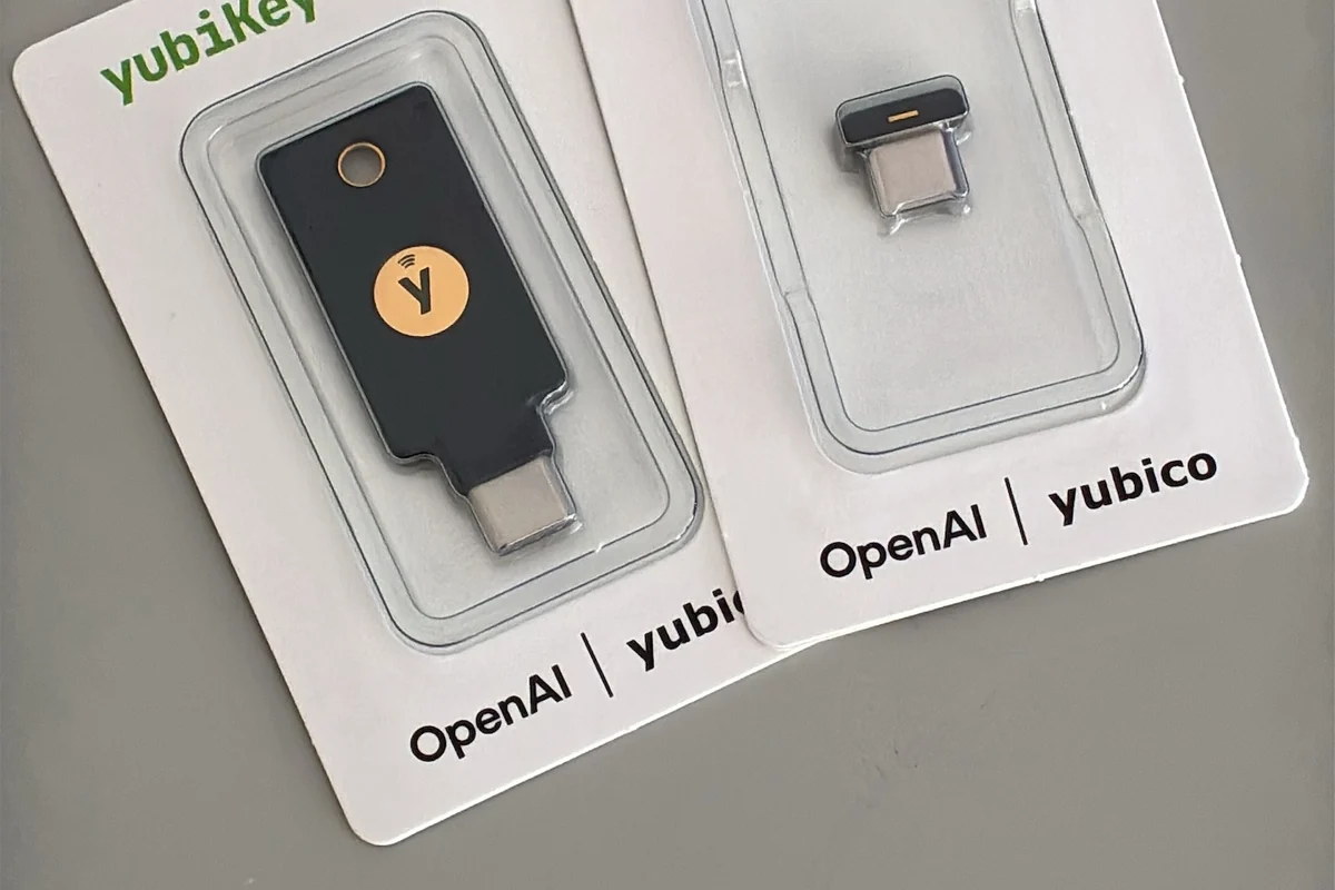 YubiKey C NFC and C Nano in their OpenAI + Yubico packaging